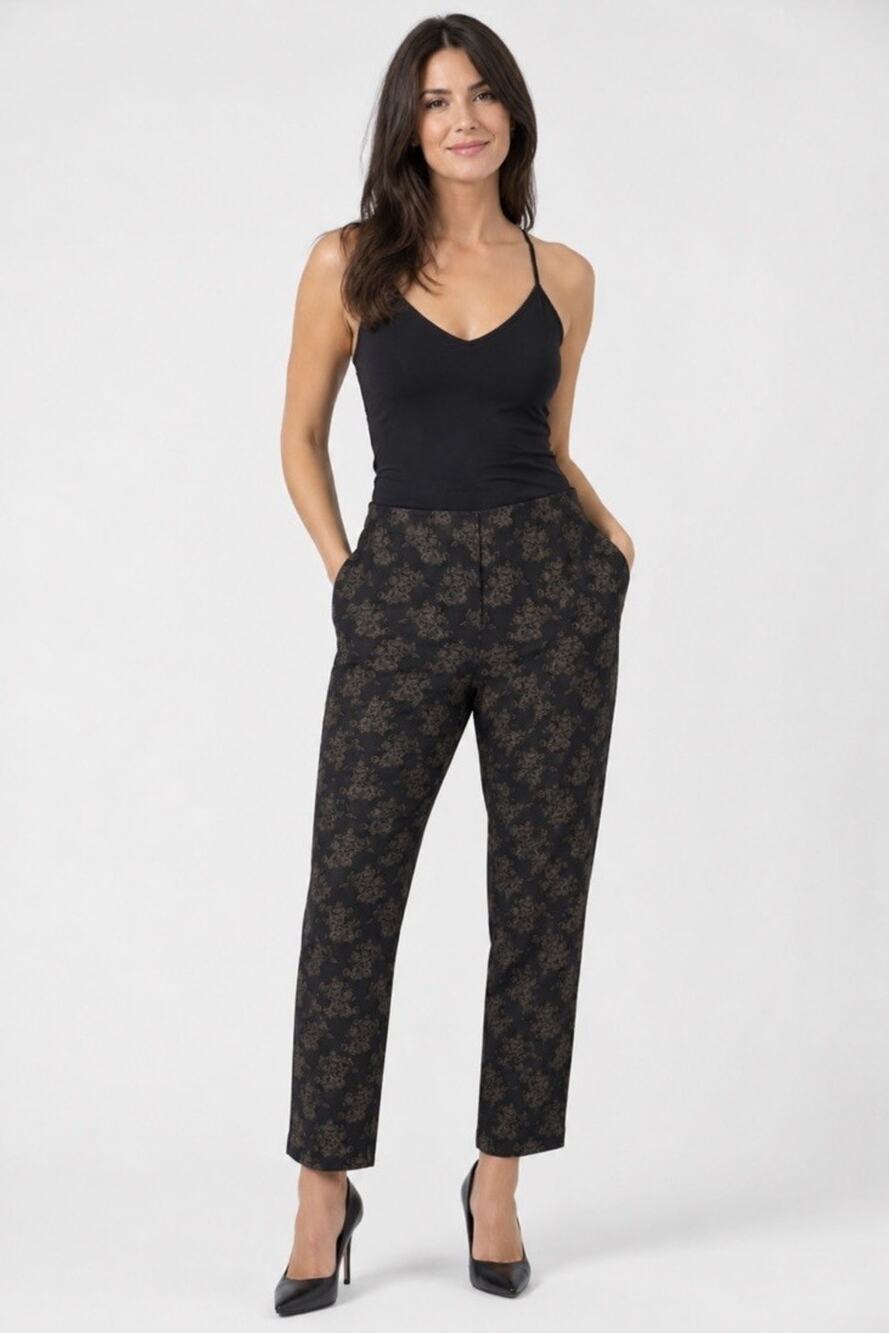 Alfani Women's Skinny Leg Comfort Waistband Women’s Pants Sz 14 Black Tan Floral